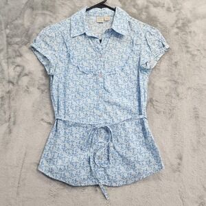 Vintage SO Wear It Declare It Top Womens S Blue Floral Short Sleeve Tie Waist